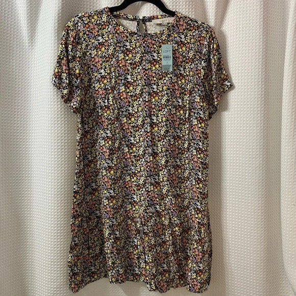NWT LOFT Petite Floral Flounce Dress - Picture 2 of 6
